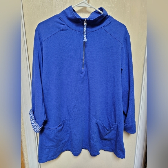 Susan Graver Blue Quarter-Zip Pullover - Picture 2 of 4